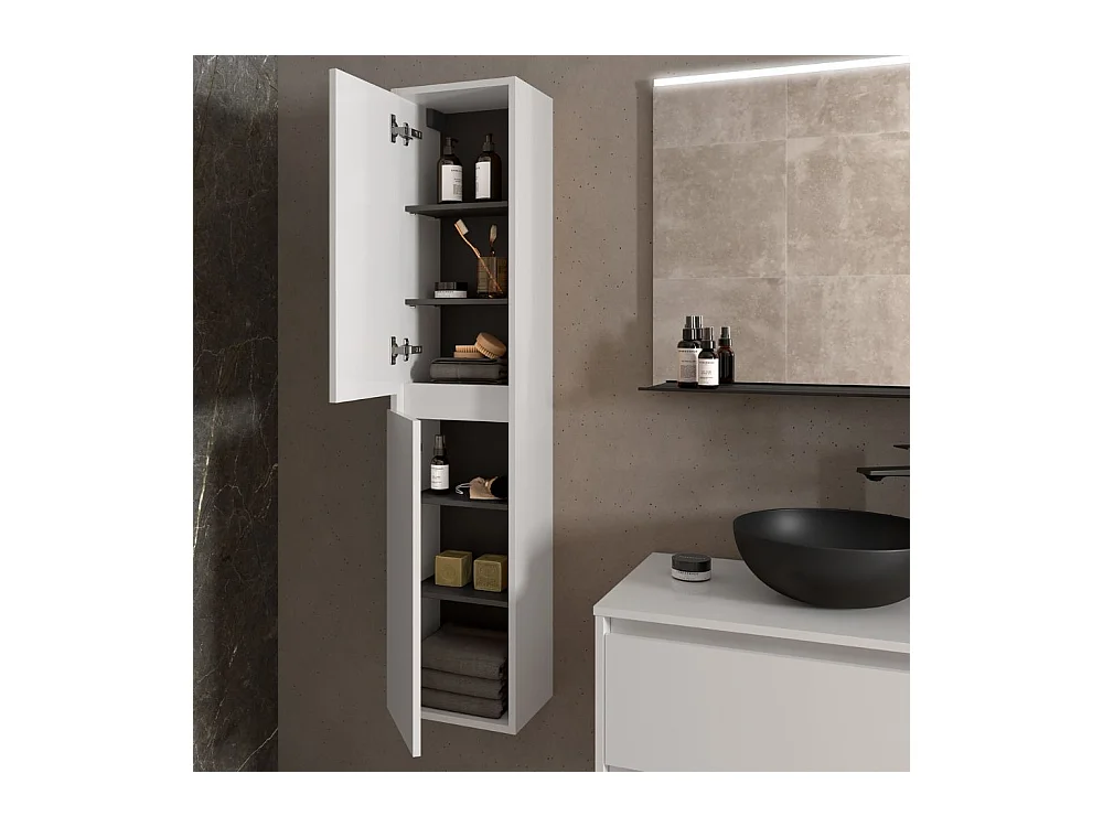 Colonna pensile bagno bianco laccato lucido due ante 30x24x140 Jorge