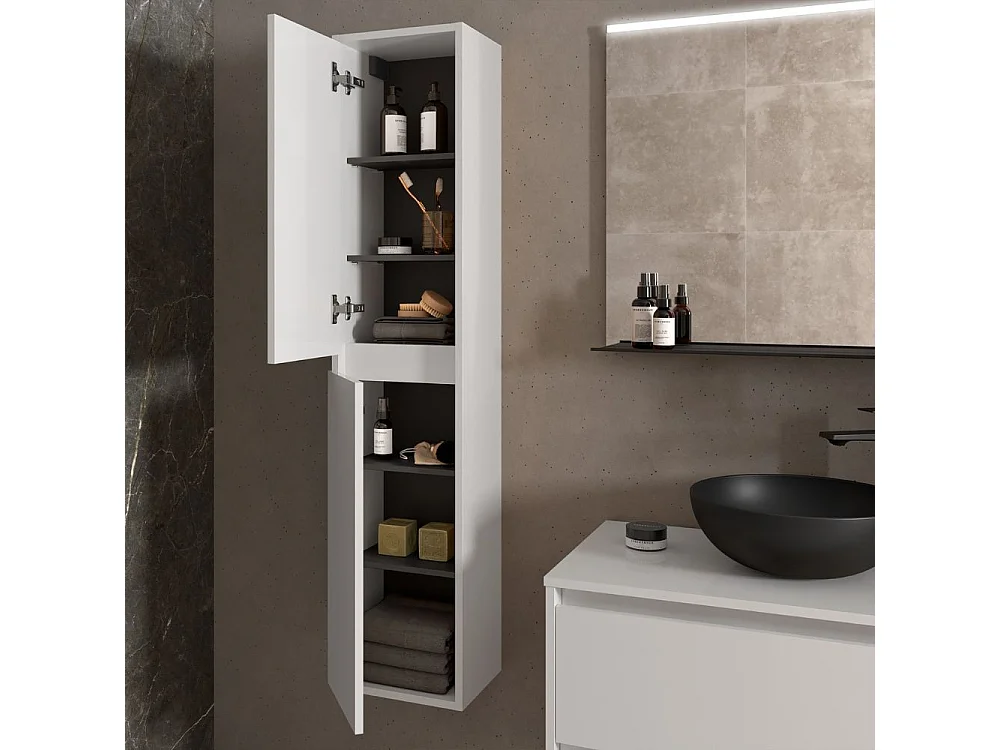 Colonna pensile bagno bianco laccato lucido due ante 30x24x140 Jorge