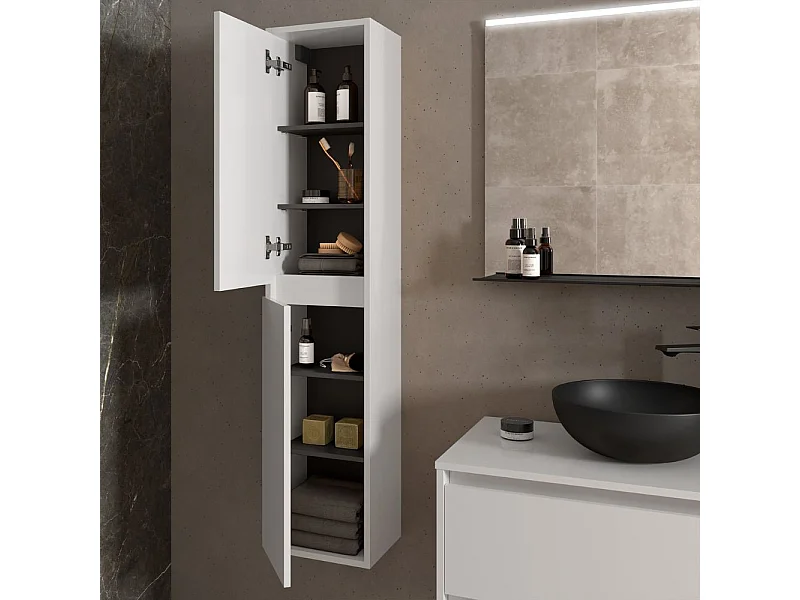 Colonna pensile bagno bianco laccato lucido due ante 30x24x140 Jorge