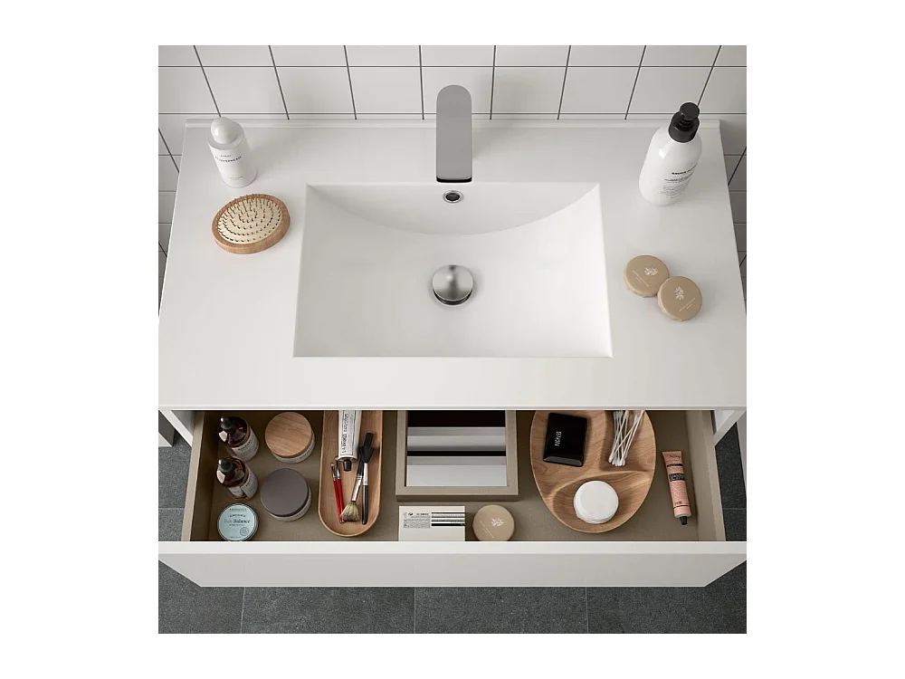 Mobile bagno sospeso bianco laccato lucido 2 cassetti 100x45x56h Claros100