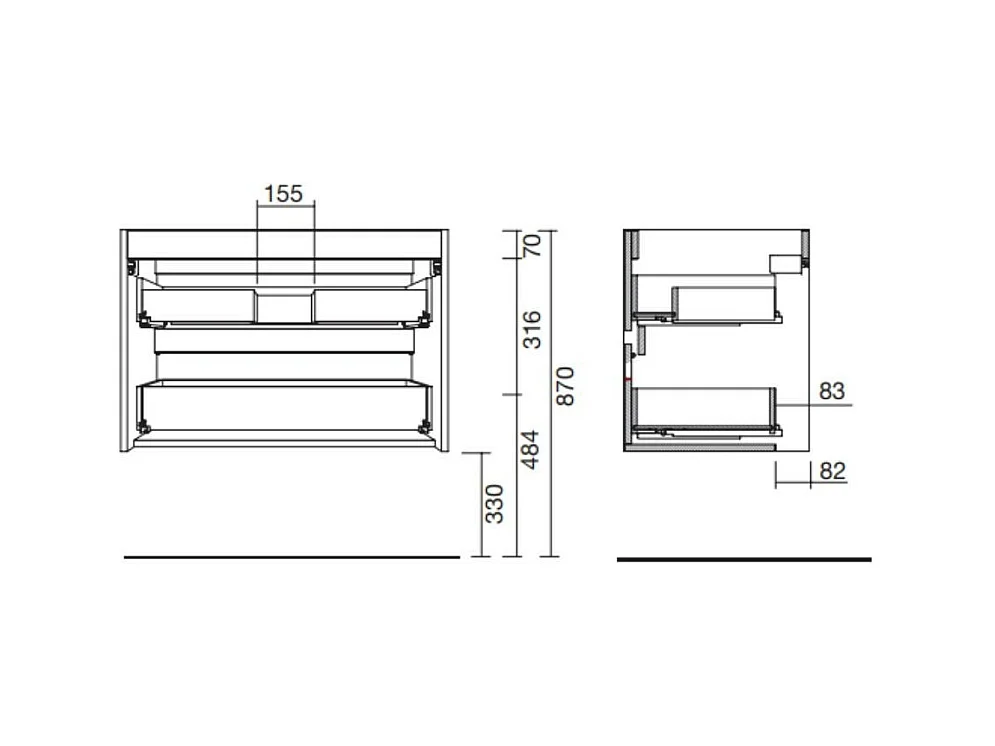Mobile bagno sospeso bianco laccato lucido 2 cassetti 100x45x56h Claros100