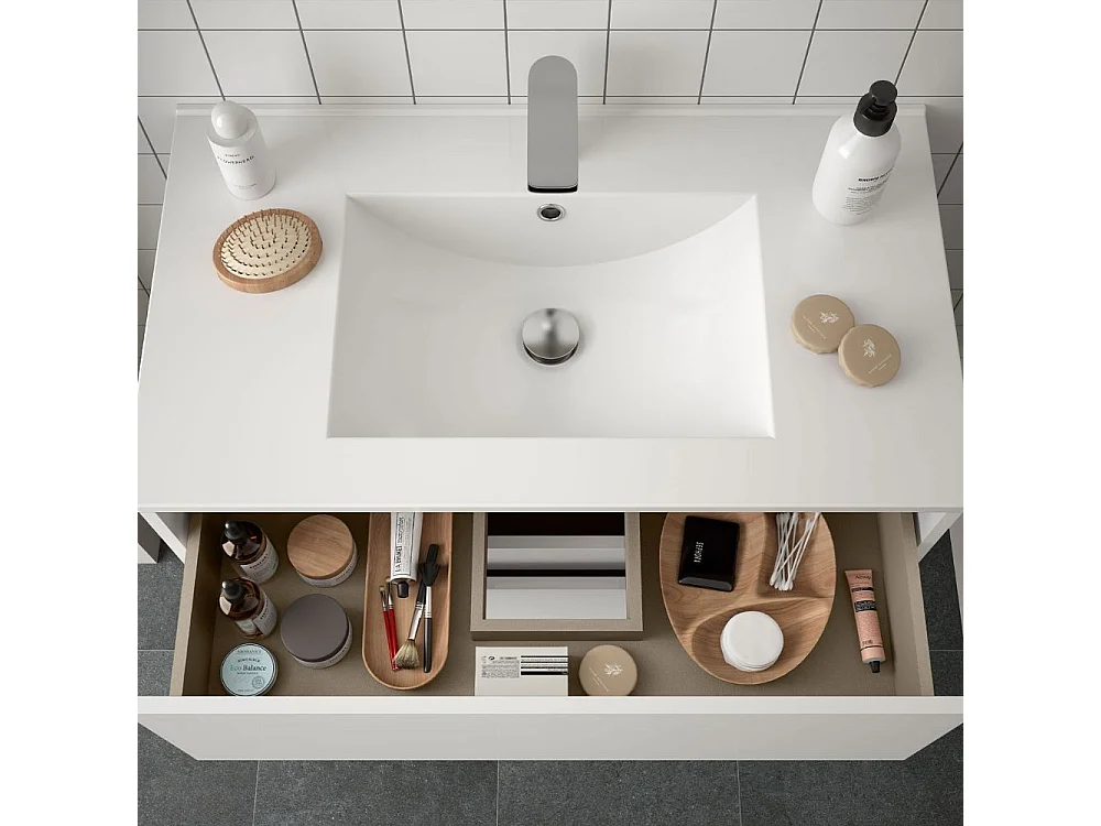 Mobile bagno sospeso bianco laccato lucido 2 cassetti 100x45x56h Claros100