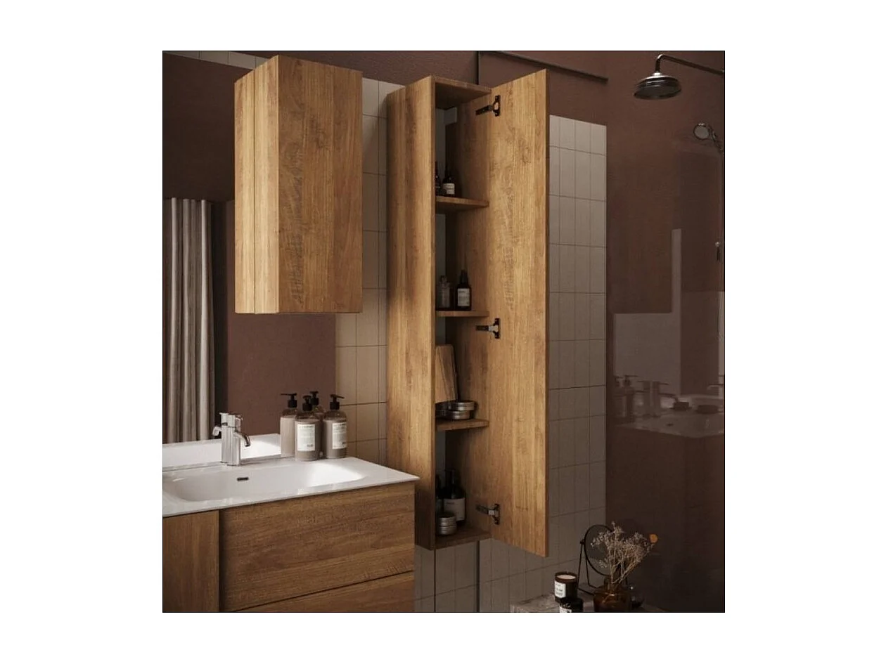 Hanging storage column with 1 door, dark wood finish, H138 cm - JUPITER