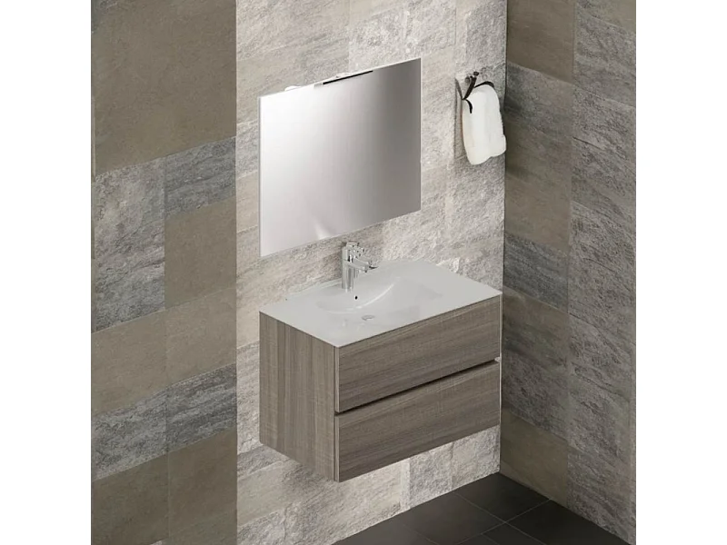 Mobile bagno sospeso olmo 2 cassetti con lavabo e specchio COMP80OL 81x46x54h
