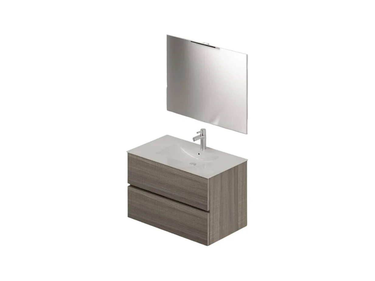 Mobile bagno sospeso olmo 2 cassetti con lavabo e specchio COMP80OL 81x46x54h