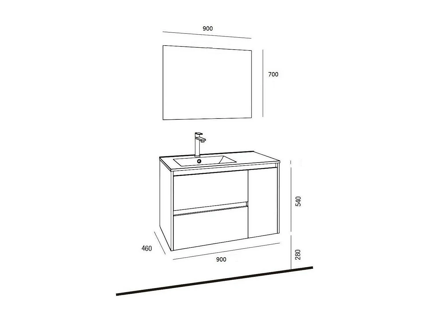 Mobile bagno sospeso Resia 90x46x54 H colore rovere