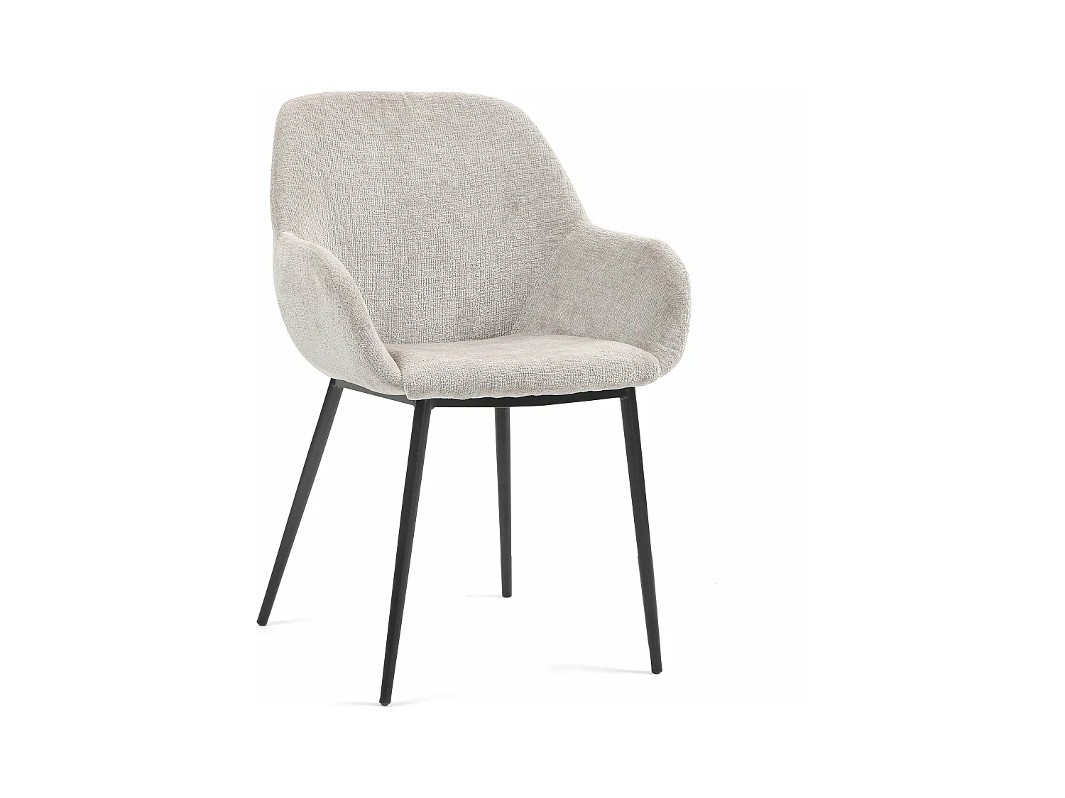 Chaise repas accoudoirs tissu chenille taupe pied métal HIBIS