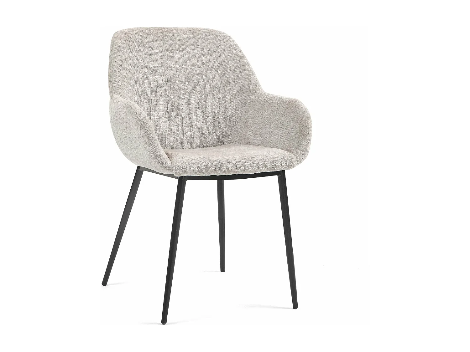 Chaise repas accoudoirs tissu chenille taupe pied métal HIBIS