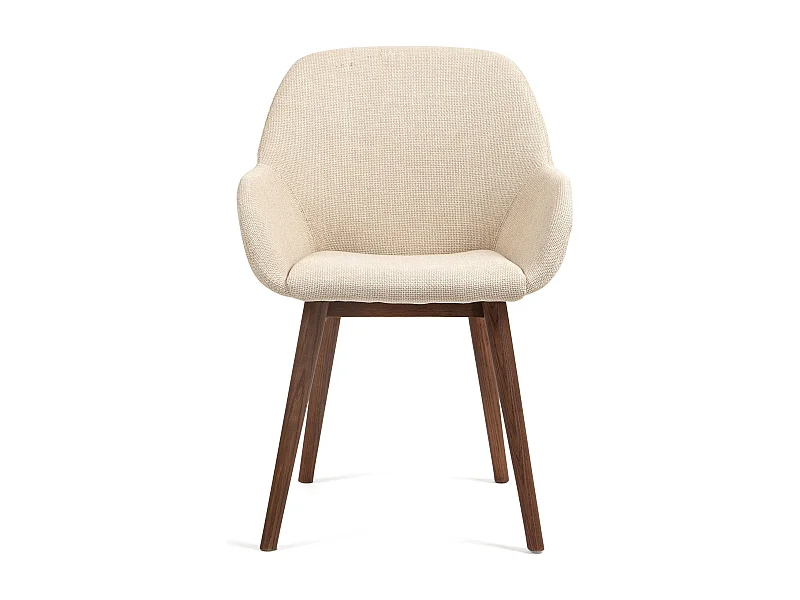 Chaise repas accoudoirs tissu beige pied chêne foncé MALVA