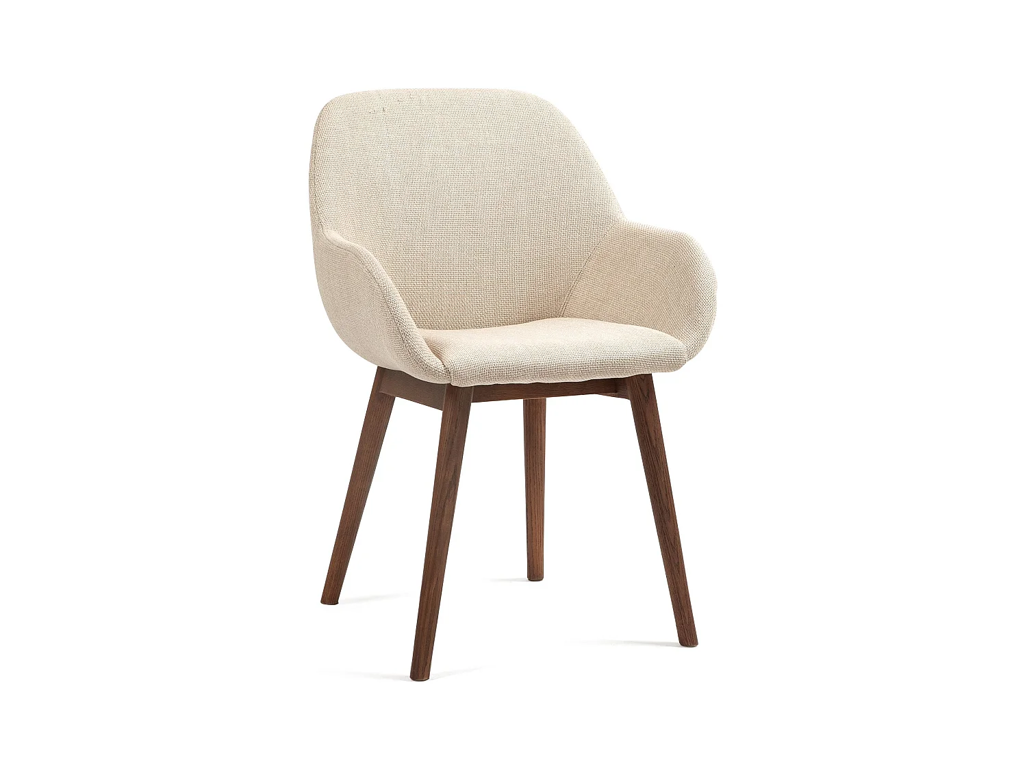 Chaise repas accoudoirs tissu beige pied chêne foncé MALVA