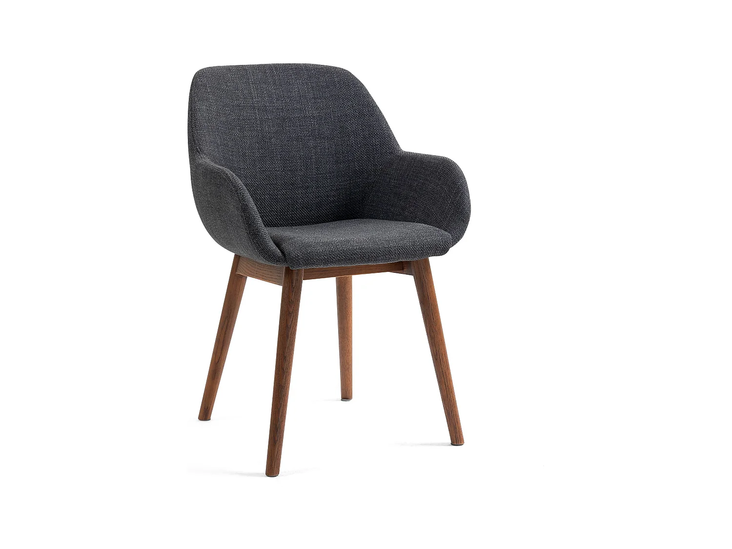 Chaise repas accoudoirs tissu noir pied chêne foncé MALVA