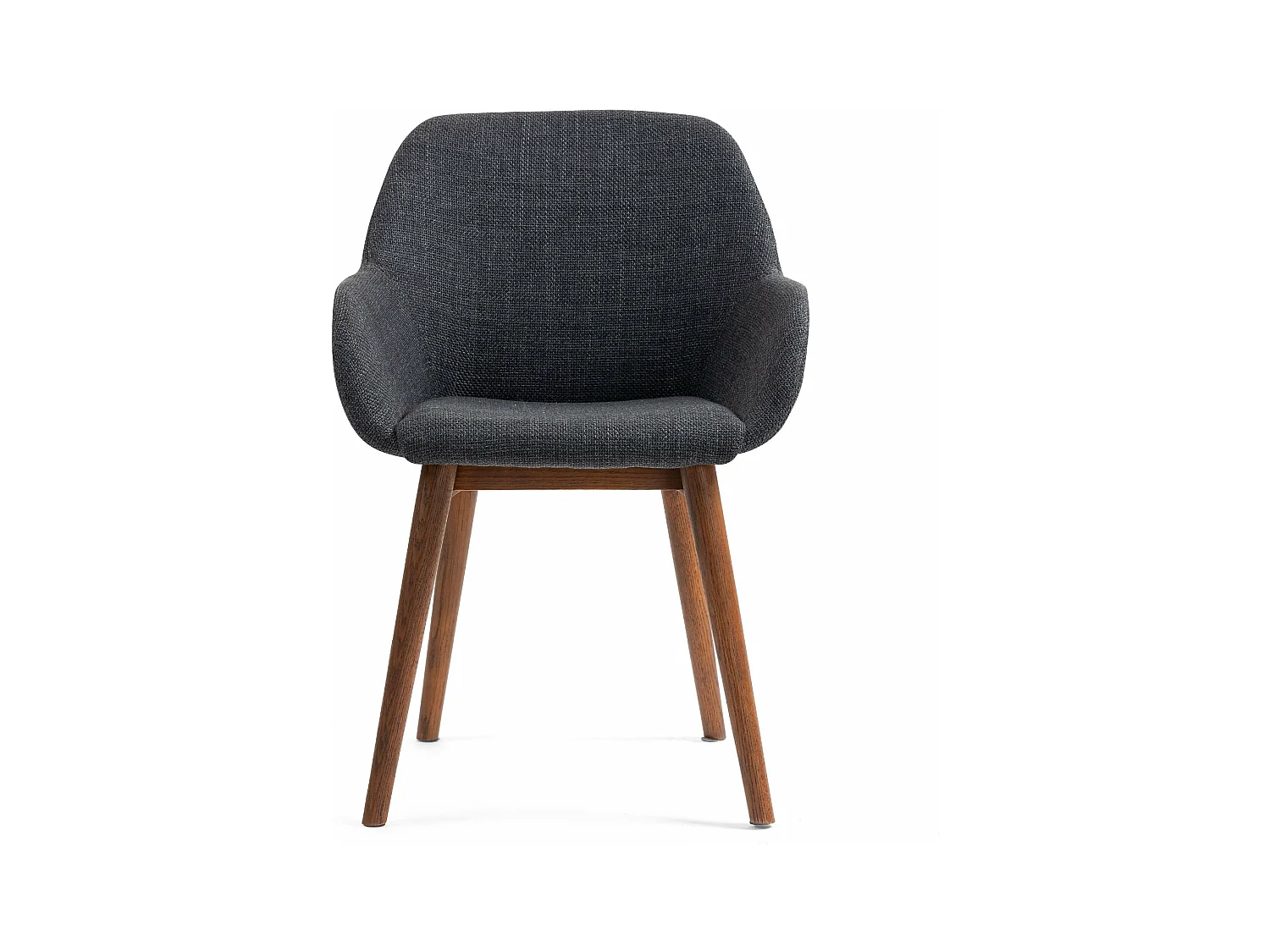 Chaise repas accoudoirs tissu noir pied chêne foncé MALVA