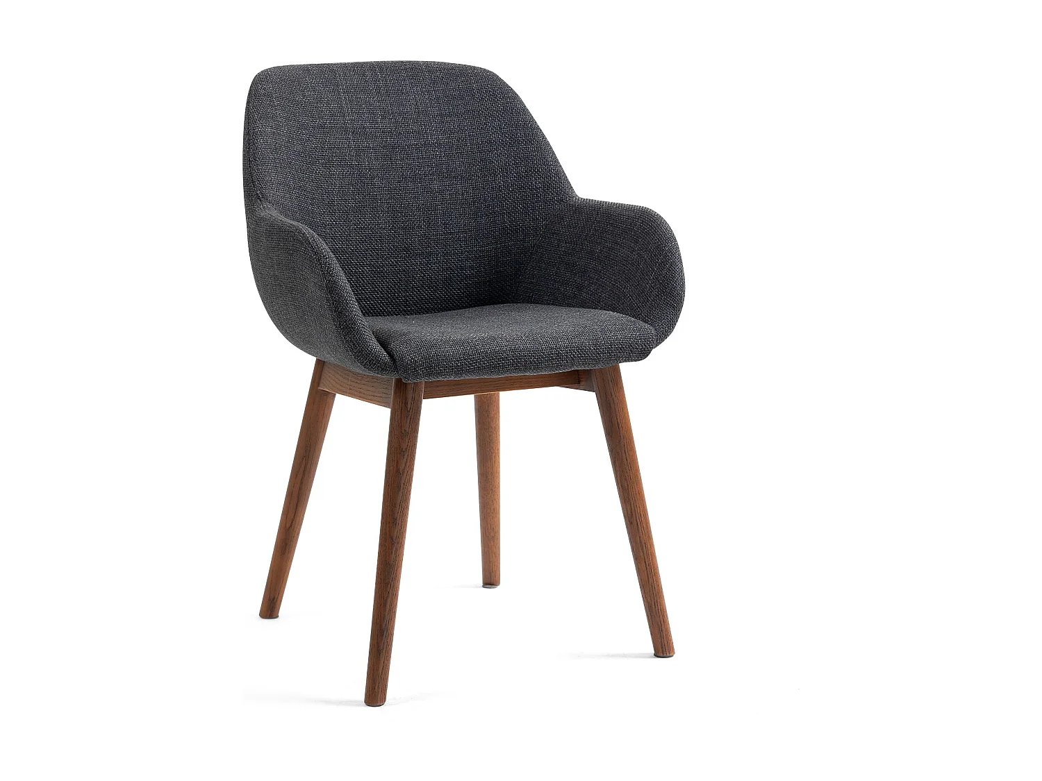 Chaise repas accoudoirs tissu noir pied chêne foncé MALVA