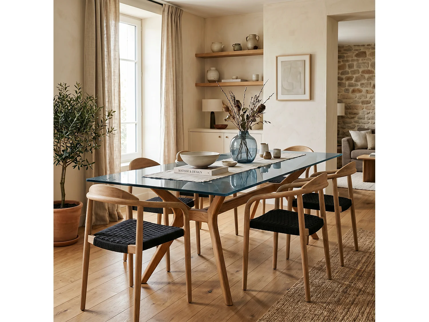 Chaise repas Eucalyptus et corde kaki