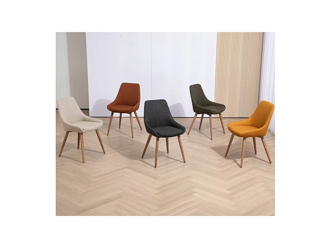 Chaise repas tissu crème pieds chêne foncé BARI