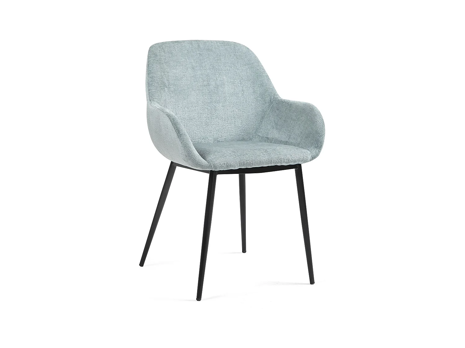 Chaise repas accoudoirs tissu chenille céladon pied métal HIBIS