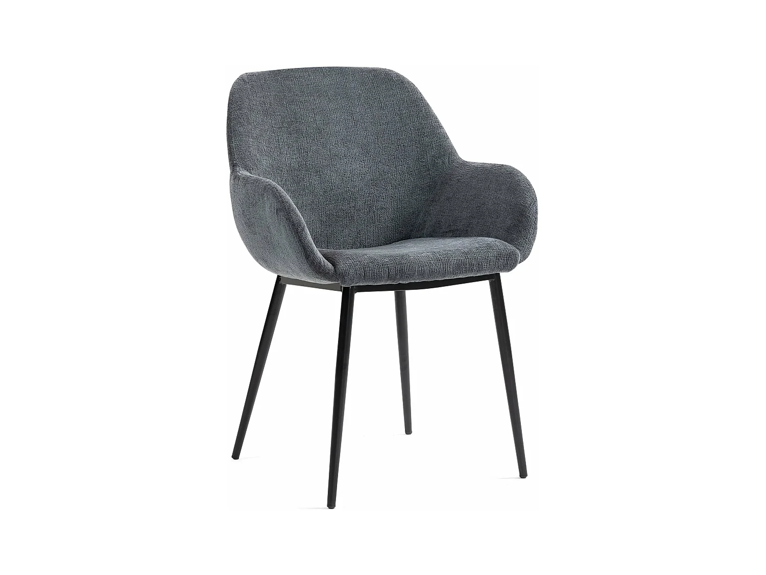 Chaise repas accoudoirs tissu chenille gris pied métal HIBIS