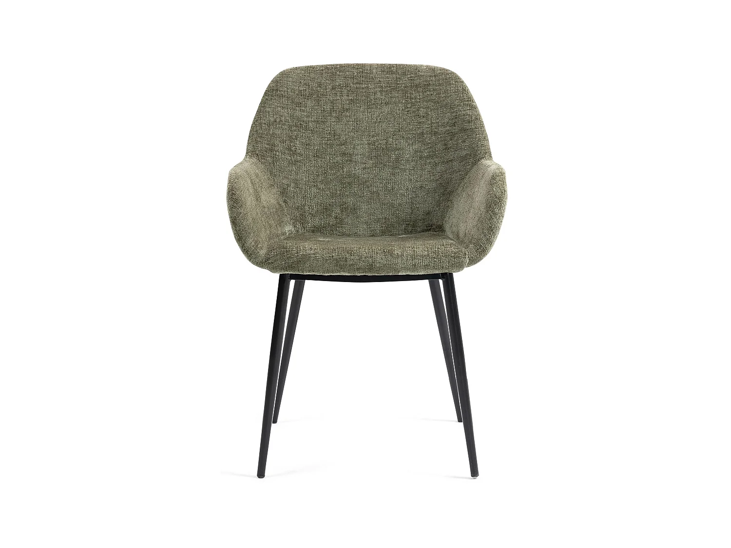 Chaise repas accoudoirs tissu chenille kaki pied métal HIBIS