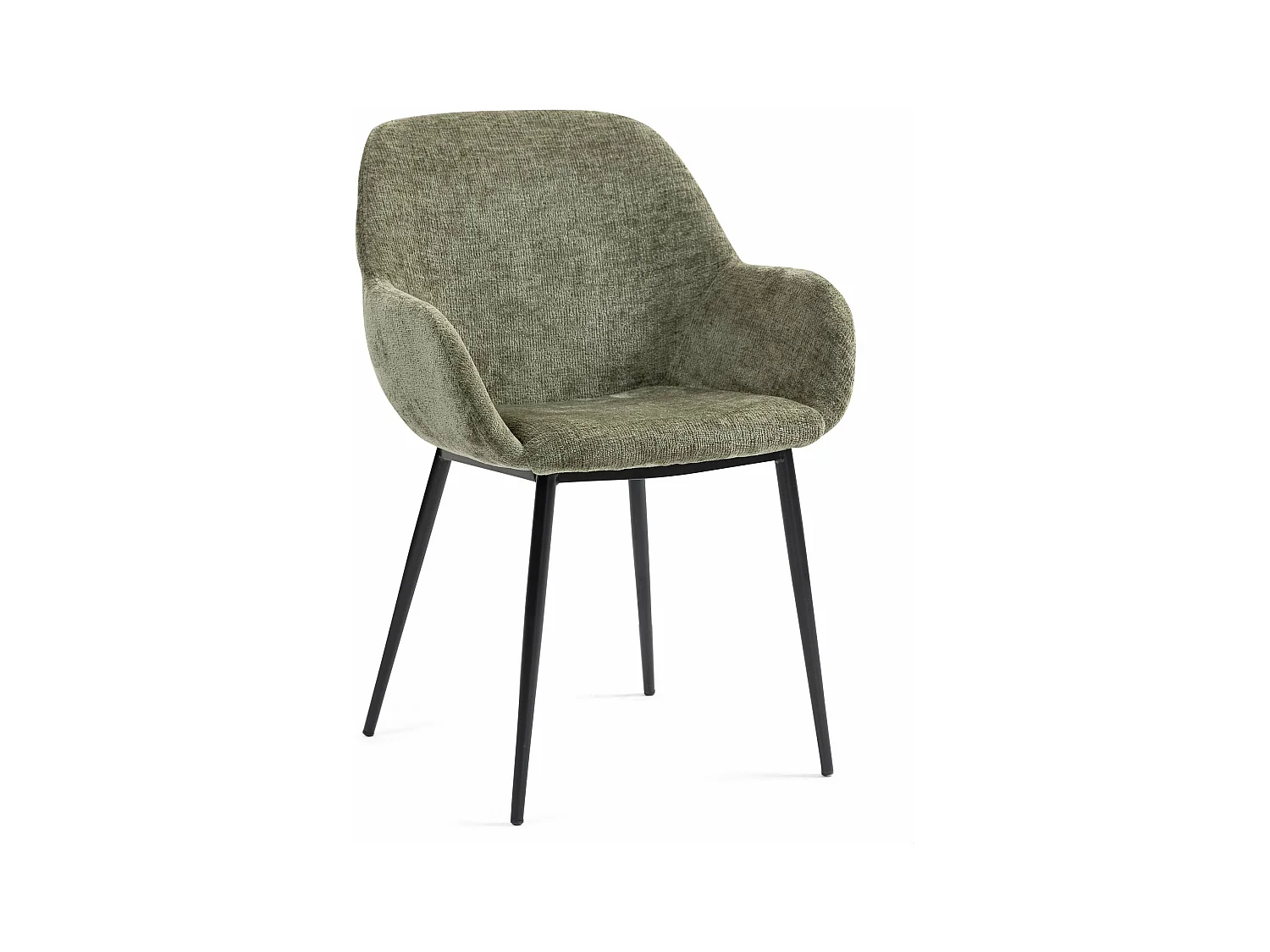 Chaise repas accoudoirs tissu chenille kaki pied métal HIBIS