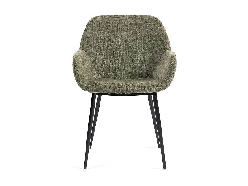 Chaise repas accoudoirs tissu chenille kaki pied métal HIBIS