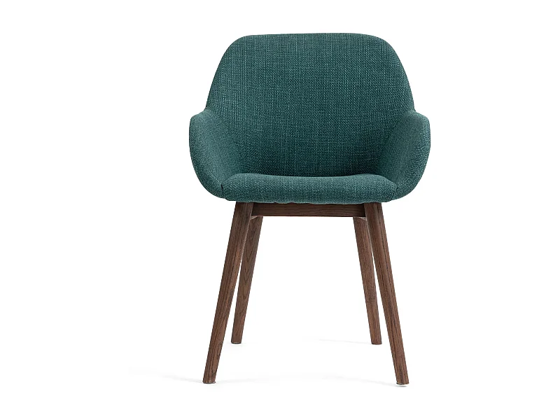 Chaise repas accoudoirs tissu vert emeraude pied chêne foncé MALVA