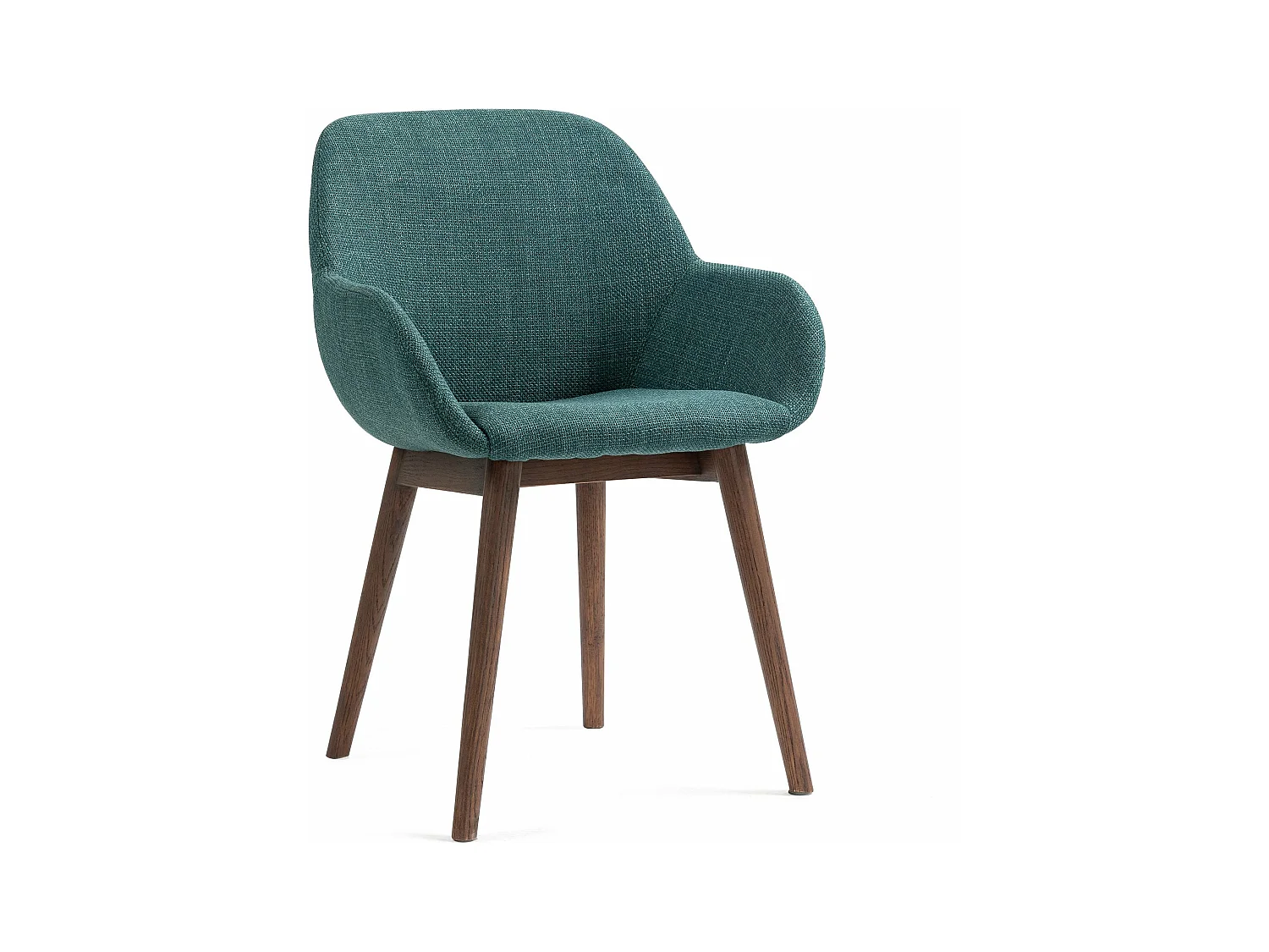 Chaise repas accoudoirs tissu vert emeraude pied chêne foncé MALVA