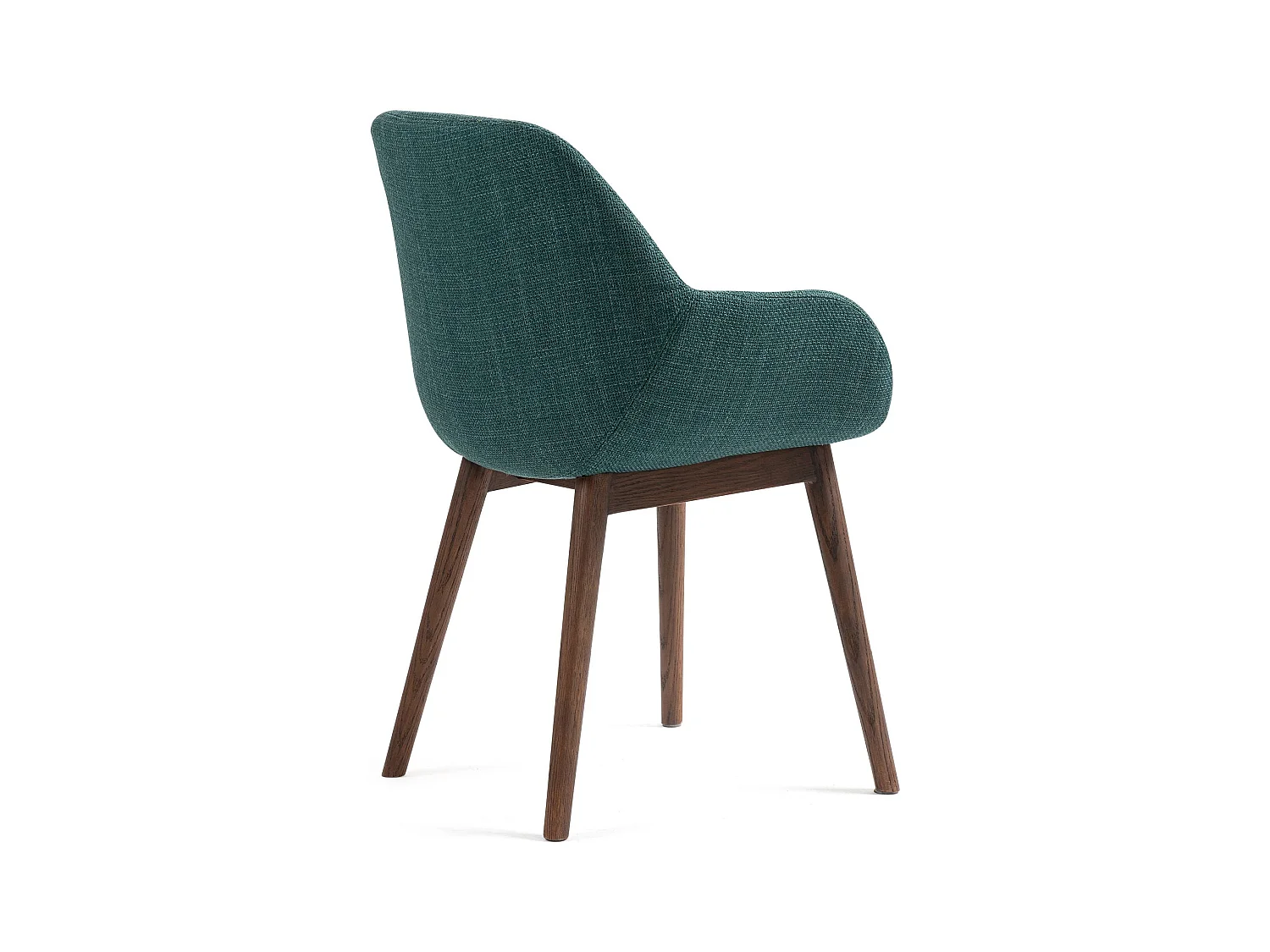 Chaise repas accoudoirs tissu vert emeraude pied chêne foncé MALVA