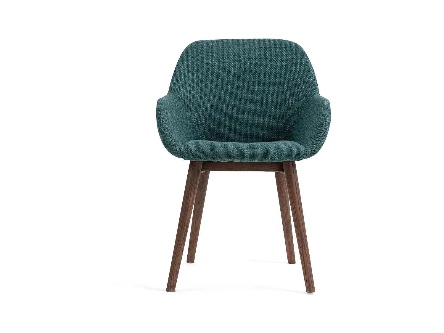 Chaise repas accoudoirs tissu vert emeraude pied chêne foncé MALVA