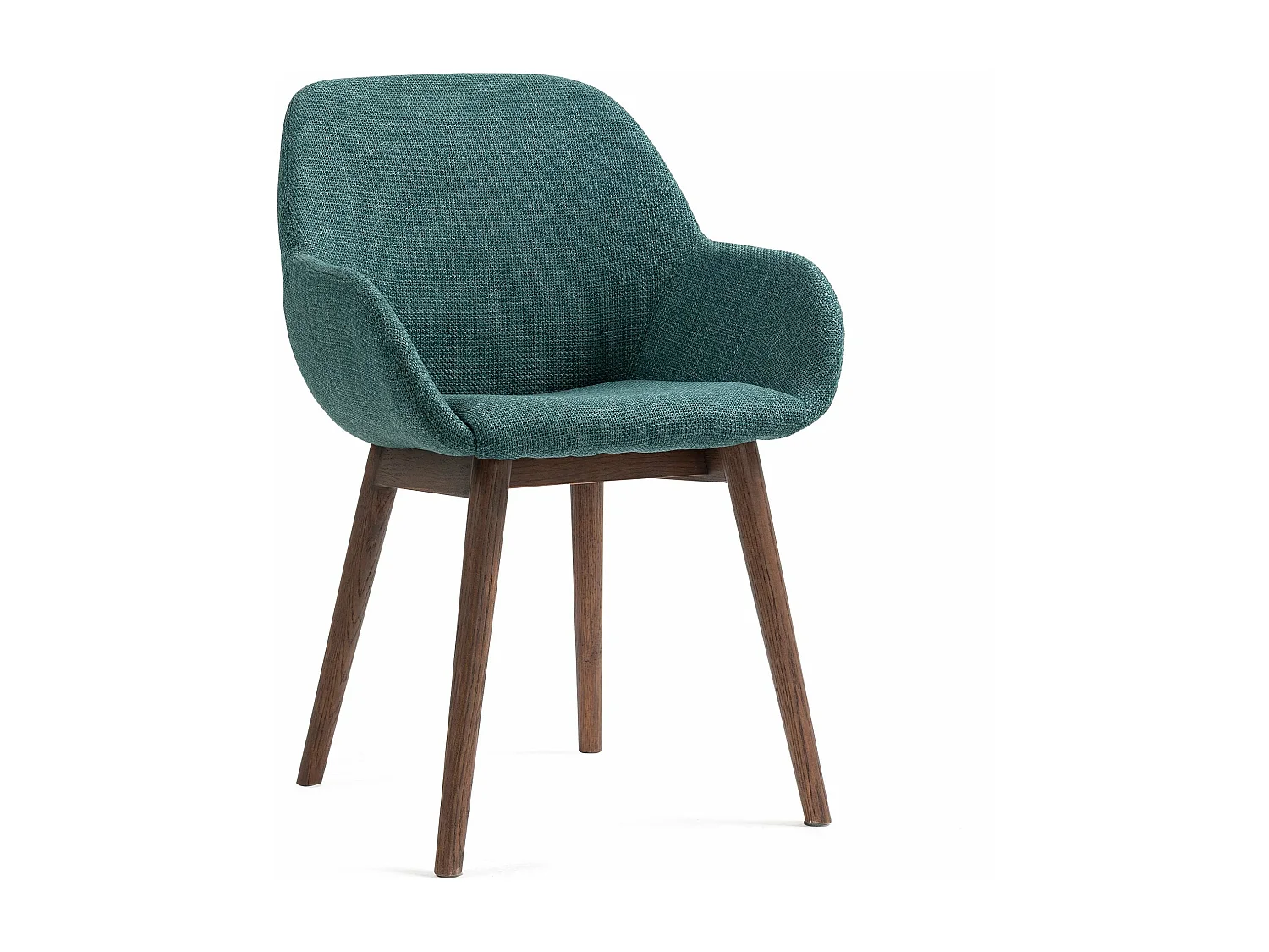 Chaise repas accoudoirs tissu vert emeraude pied chêne foncé MALVA