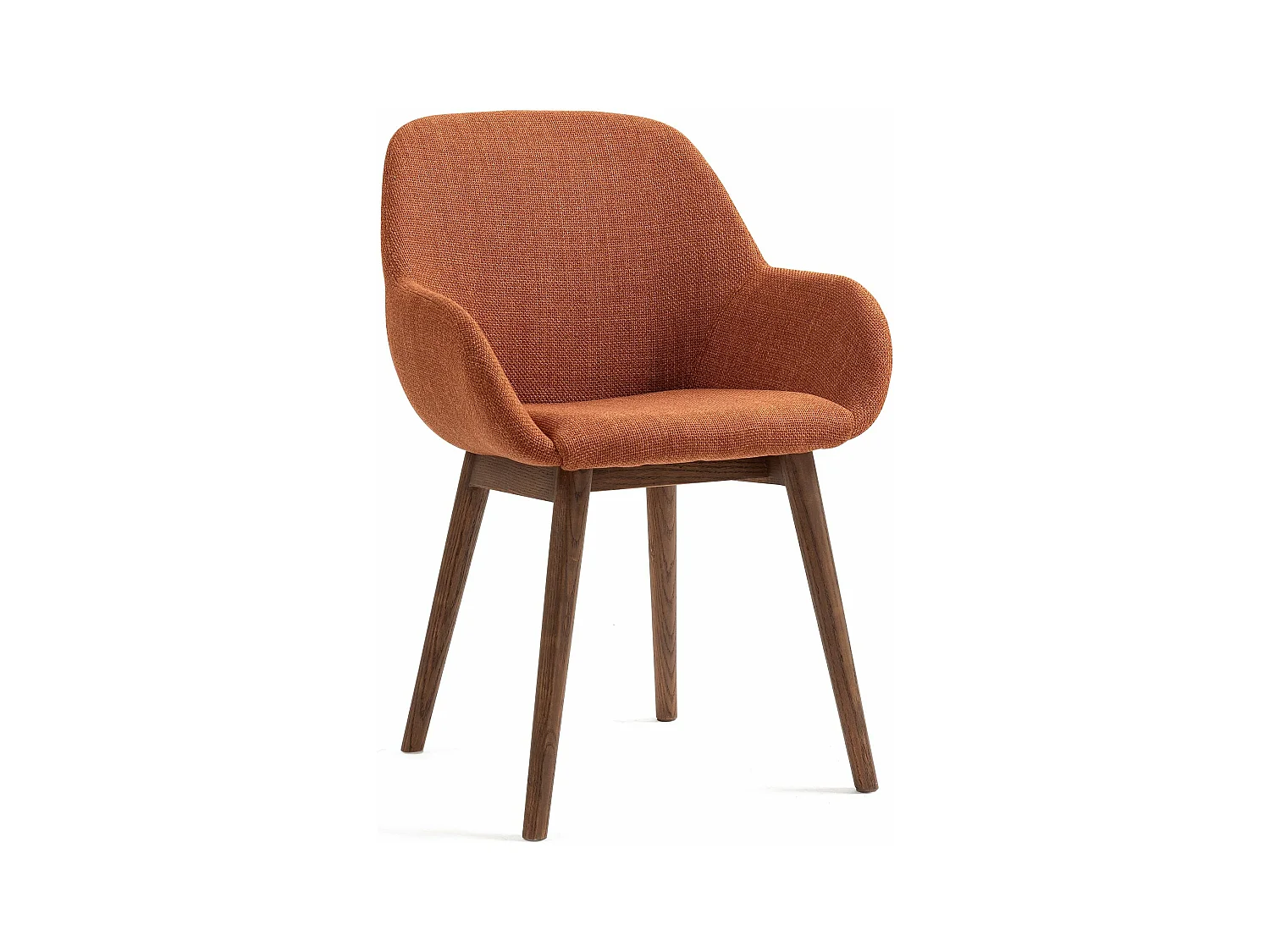 Chaise repas accoudoirs tissu caramel pied chêne foncé MALVA