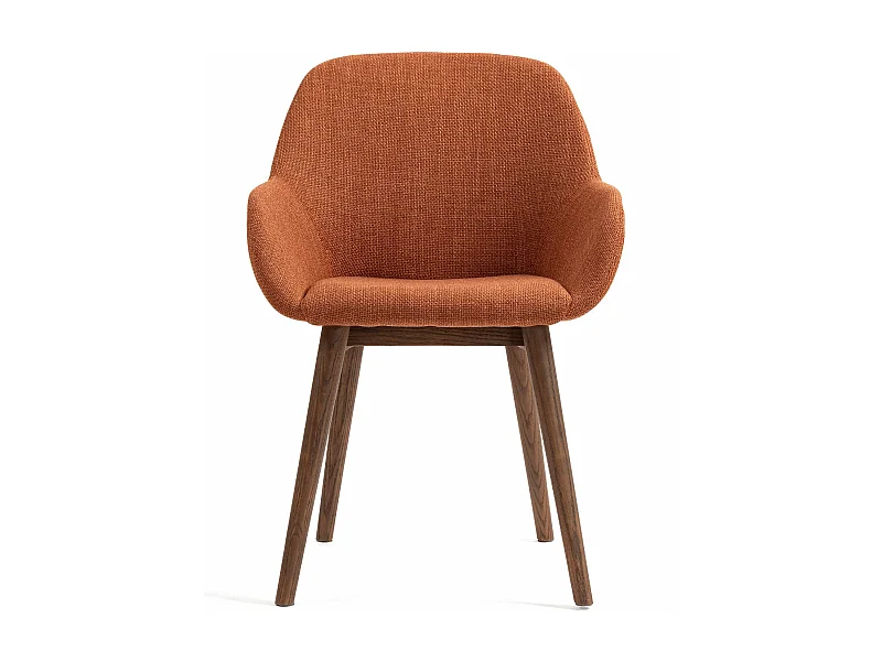 Chaise repas accoudoirs tissu caramel pied chêne foncé MALVA