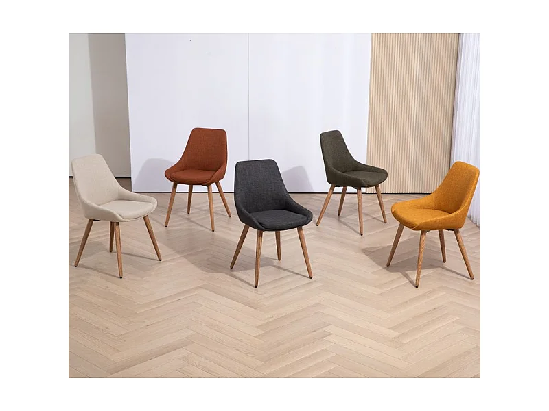 Chaise repas en tissu ocre pied chêne