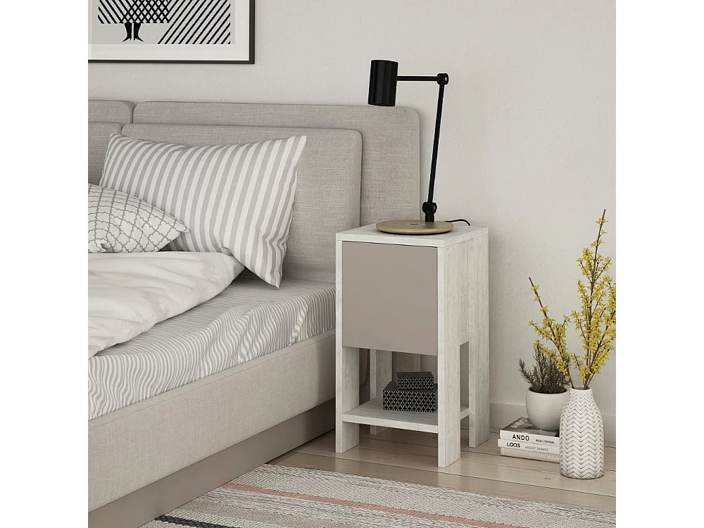 Comodino Ema anta ribalta 30x30x55h colore bianco tortora