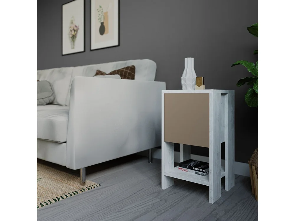 Comodino Ema anta ribalta 30x30x55h colore bianco tortora