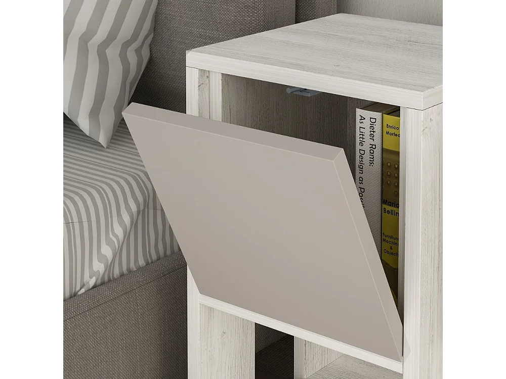 Comodino Ema anta ribalta 30x30x55h colore bianco tortora