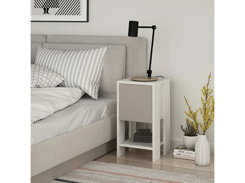 Comodino Ema anta ribalta 30x30x55h colore bianco tortora