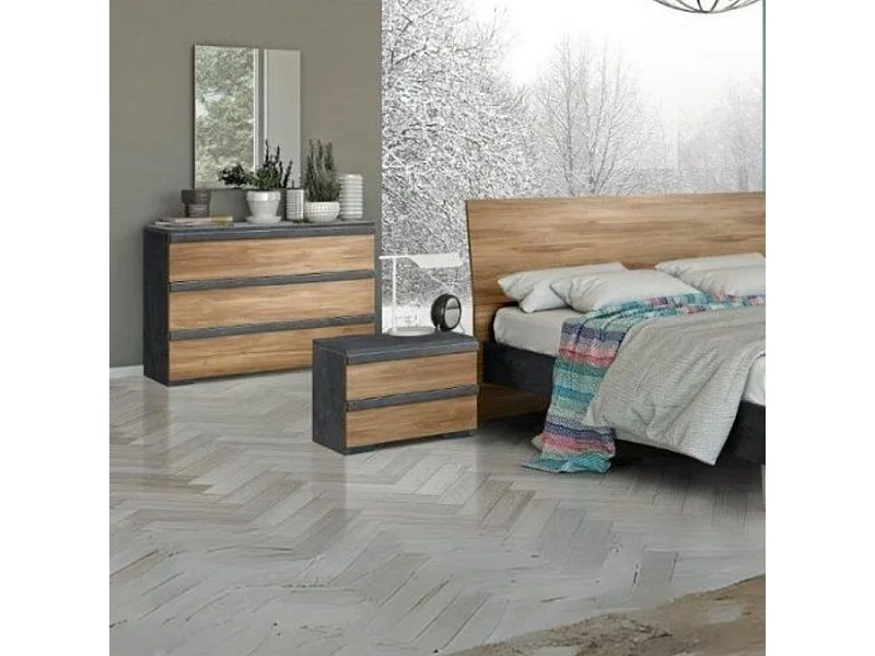 Comodino 2 cassetti noce dark e antracite Borghese