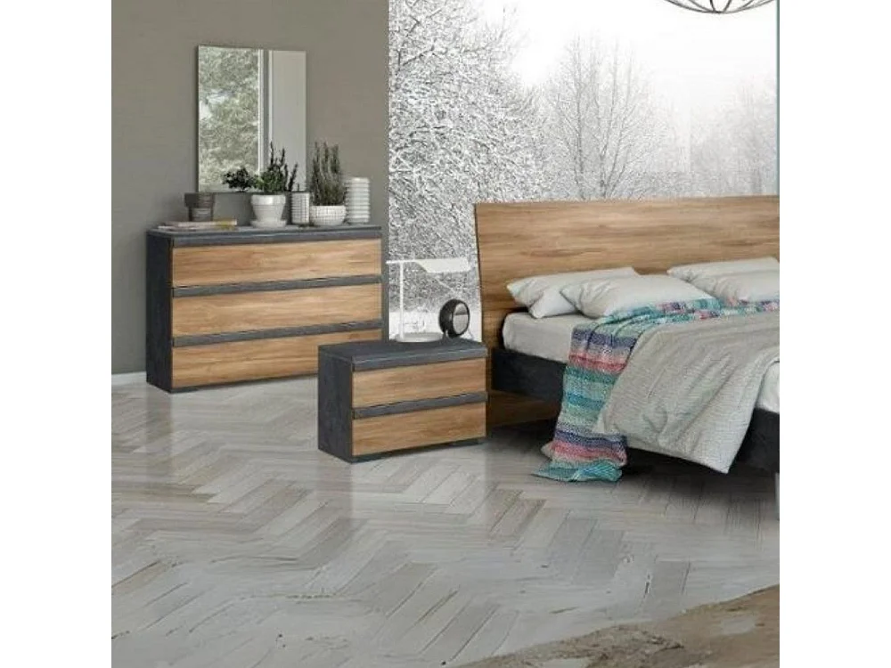 Comodino 2 cassetti noce dark e antracite Borghese