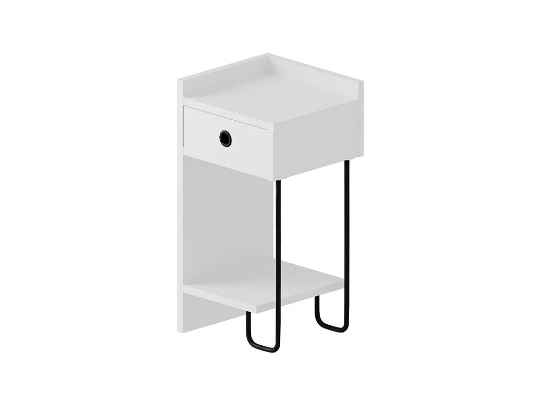 Comodino Sirius bianco con cassetto e gamba in metallo nero sinistro