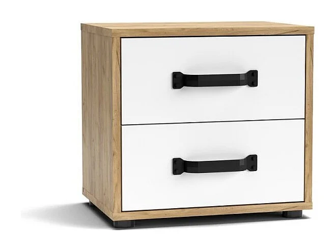 Comodino 2 cassetti rovere bianco Mosso MO1
