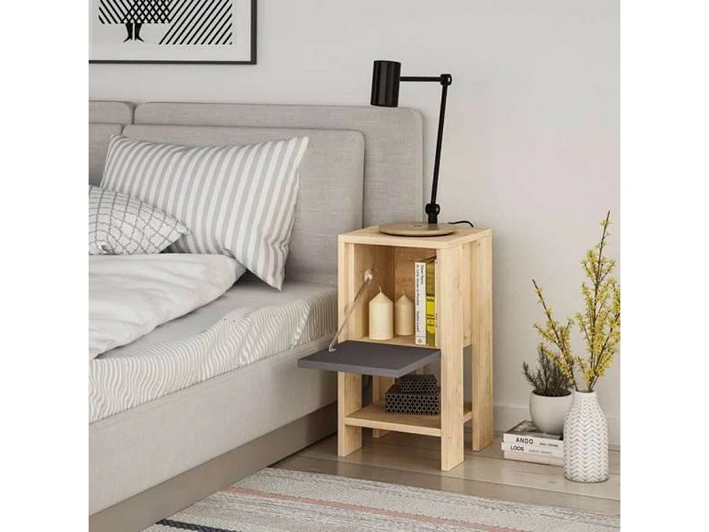 Comodino Ema rovere antracite anta ribalta 30x30x55h