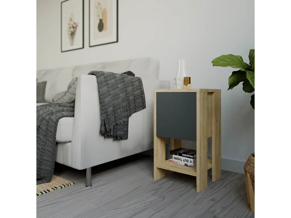 Comodino Ema rovere antracite anta ribalta 30x30x55h