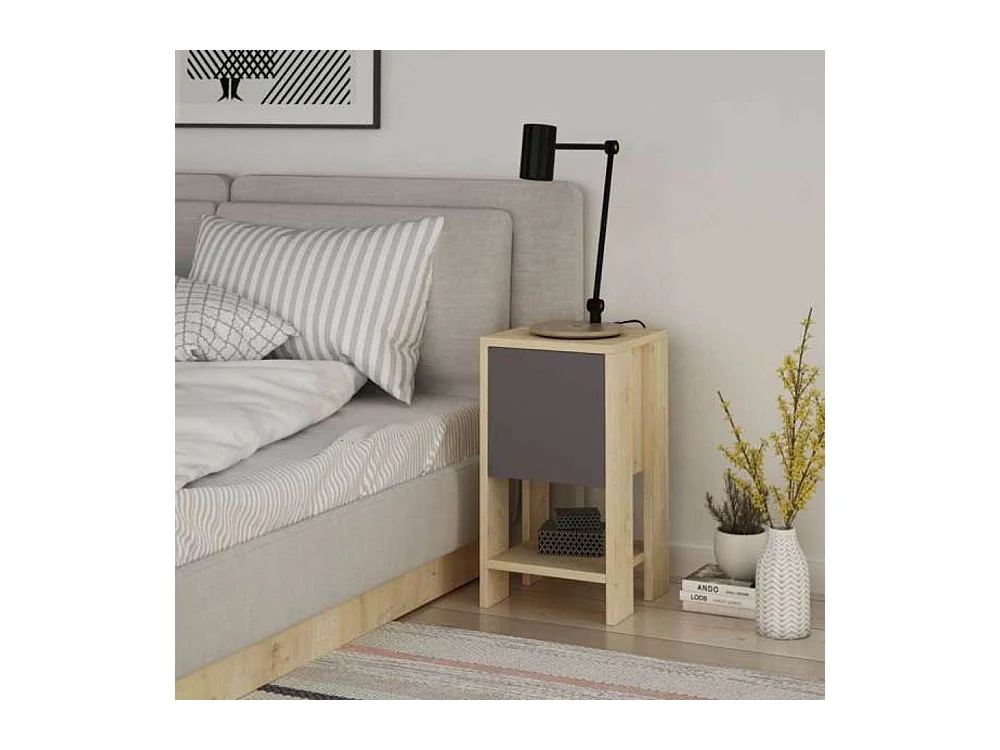 Comodino Ema rovere antracite anta ribalta 30x30x55h