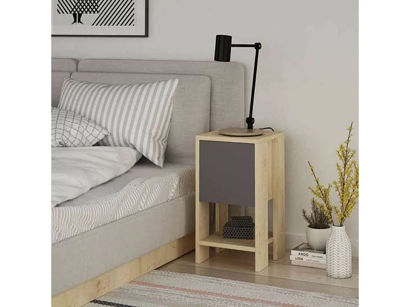 Comodino Ema rovere antracite anta ribalta 30x30x55h