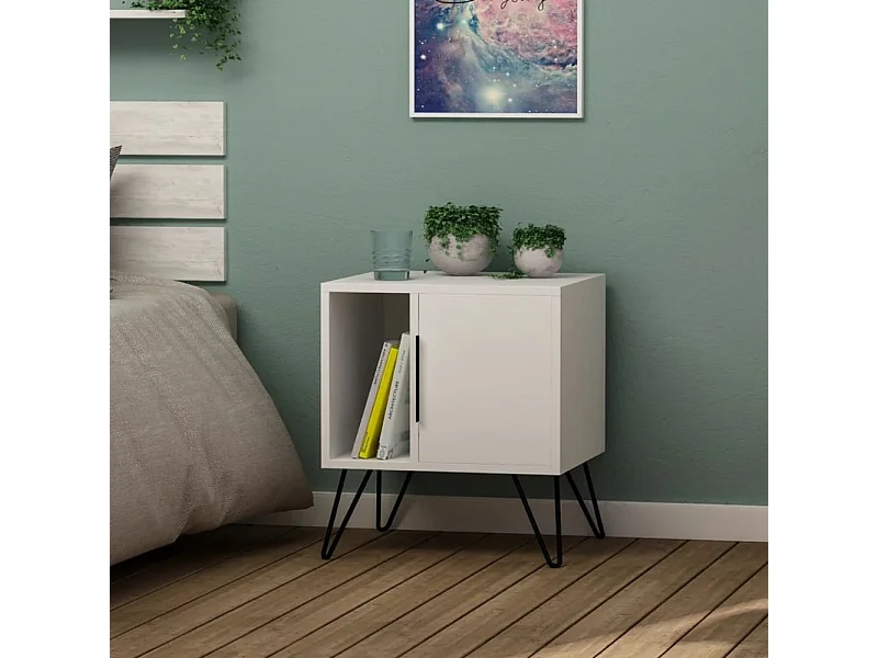 Comodino con anta e vano a giorno Glynn colore bianco