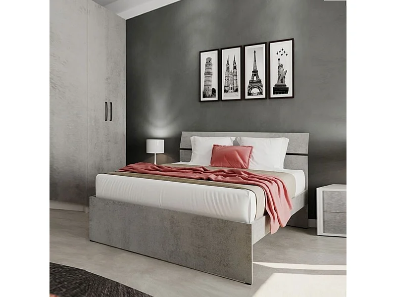 Letto matrimoniale in legno colore cemento