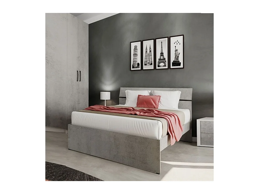 Letto matrimoniale in legno colore cemento