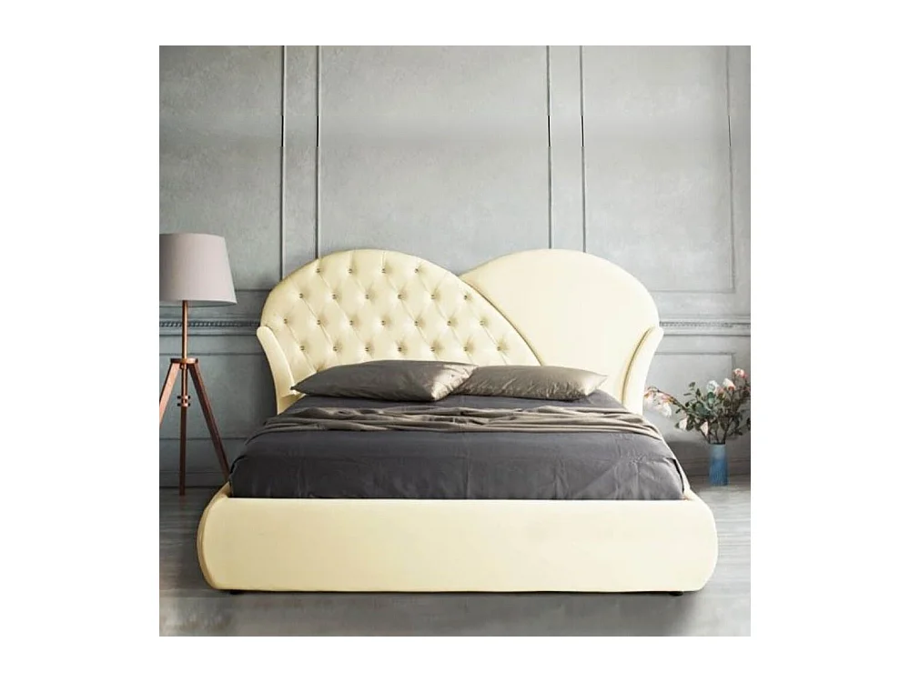 Letto con contenitore Marubi colore crema bottoni effetto cristallo