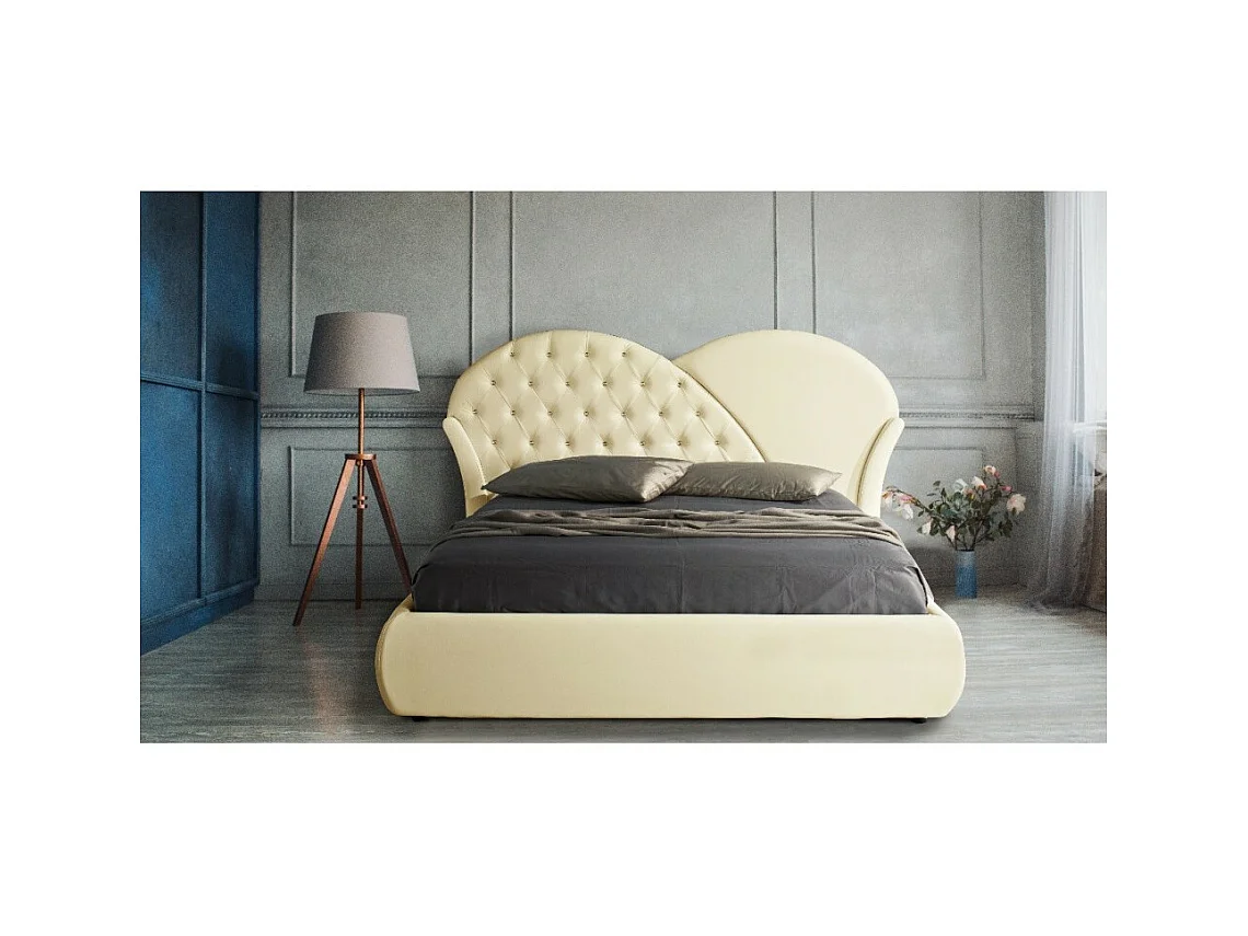 Letto con contenitore Marubi colore crema bottoni effetto cristallo
