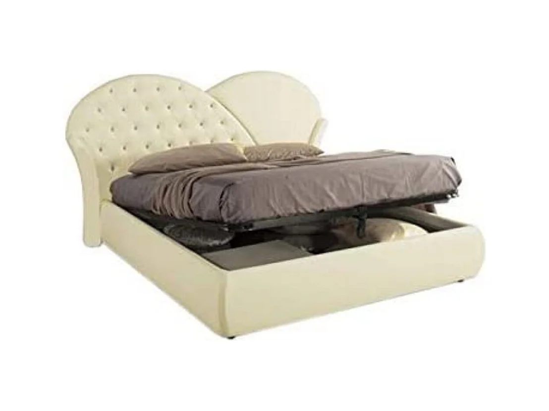 Letto con contenitore Marubi colore crema bottoni effetto cristallo